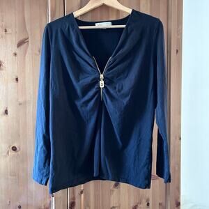 Michael Michael Kors‎ Zip Long Sleeve Black Blouse Women’s 1X Tunic Neutral Chic